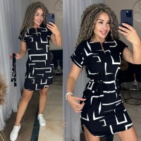 Легкое платье мини с поясом черного цвета 31853