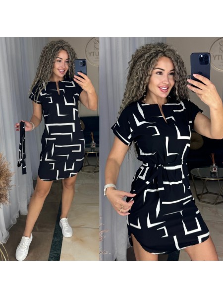 Легка сукня міні з поясом чорного кольору 31853