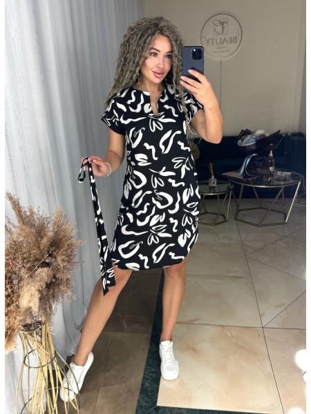 Легкое платье мини с поясом черного цвета 31854