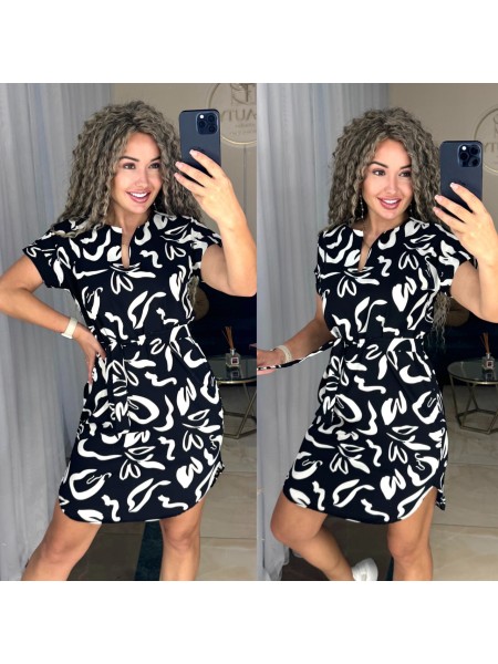 Легкое платье мини с поясом черного цвета 31854