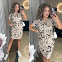 Легка сукня міні з поясом бежевого кольору 31855