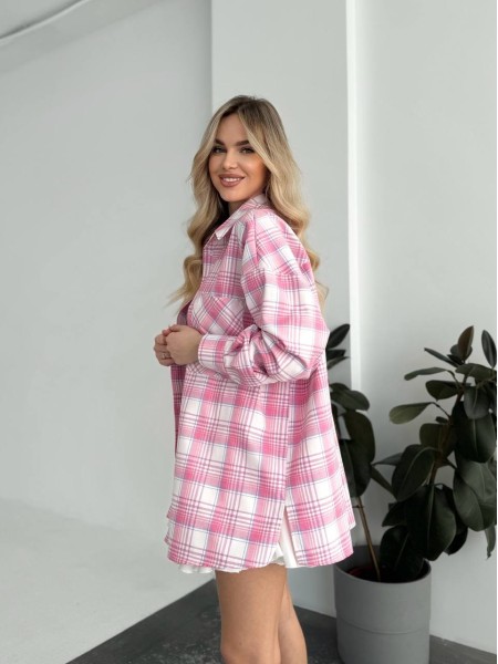 Жіноча фланелева сорочка в клітинку пудрового кольору 31863