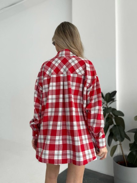 Жіноча фланелева сорочка в клітинку червоного кольору 31864