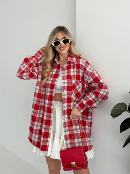 Жіноча фланелева сорочка в клітинку червоного кольору 31864