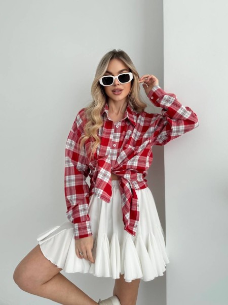 Жіноча фланелева сорочка в клітинку червоного кольору 31864