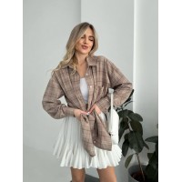 Жіноча фланелева сорочка в клітинку кавового кольору 31865