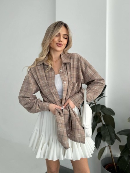 Жіноча фланелева сорочка в клітинку кавового кольору 31865