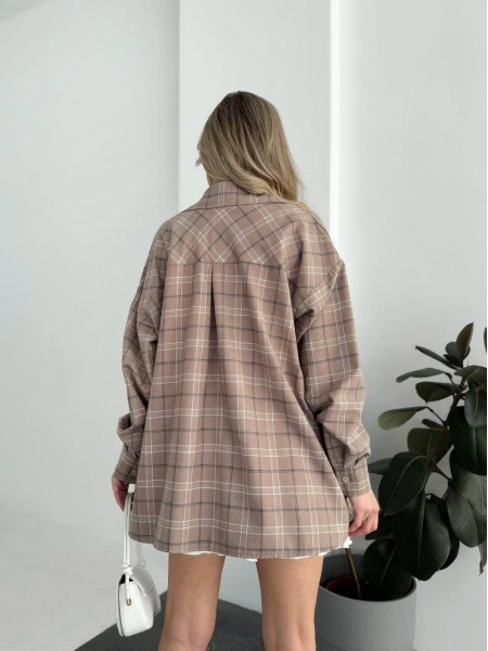 Жіноча фланелева сорочка в клітинку кавового кольору 31865