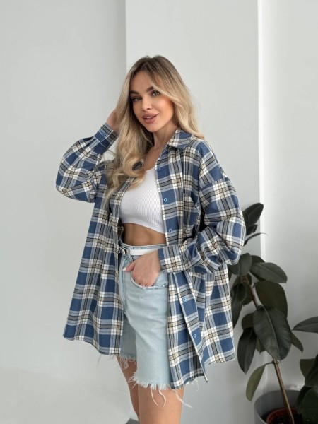 Жіноча фланелева сорочка в клітинку синього кольору 31866