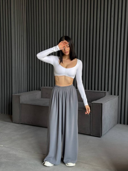 Жіночі вільні штани палаццо сірого кольору 31871