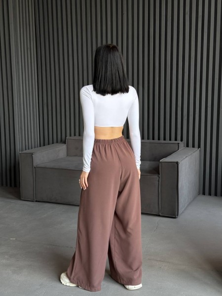 Жіночі вільні штани палаццо кавового кольору 31872
