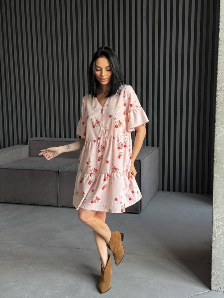 Легка сукня міні пудрового кольору 31877