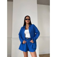 Льняной костюм с шортами синего цвета 31880