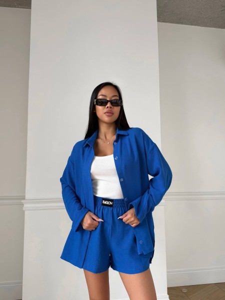 Лляний костюм із шортами синього кольору 31880