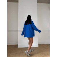 Льняной костюм с шортами синего цвета 31880