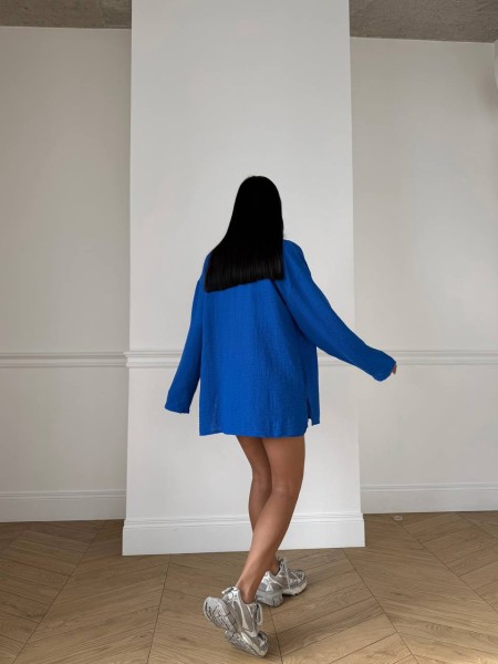 Лляний костюм із шортами синього кольору 31880