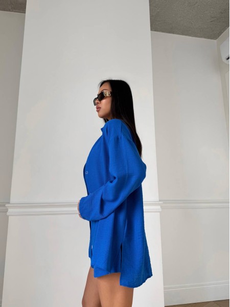 Лляний костюм із шортами синього кольору 31880