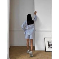 Бавовняний костюм з сорочкою у смужку синього кольору 31881