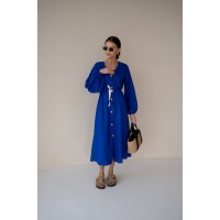 Льняное платье на пуговицах синего цвета 31882