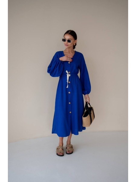 Льняное платье на пуговицах синего цвета 31882