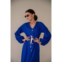 Льняное платье на пуговицах синего цвета 31882