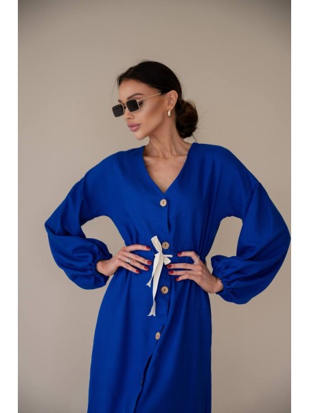 Льняное платье на пуговицах синего цвета 31882