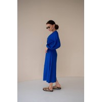 Льняное платье на пуговицах синего цвета 31882