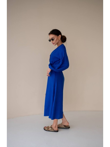 Льняное платье на пуговицах синего цвета 31882