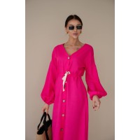 Льняное платье на пуговицах малинового цвета 31883