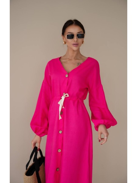 Льняное платье на пуговицах малинового цвета 31883