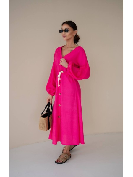 Льняное платье на пуговицах малинового цвета 31883