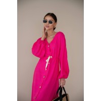 Льняное платье на пуговицах малинового цвета 31883