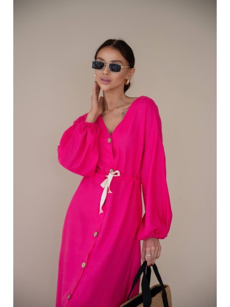 Льняное платье на пуговицах малинового цвета 31883