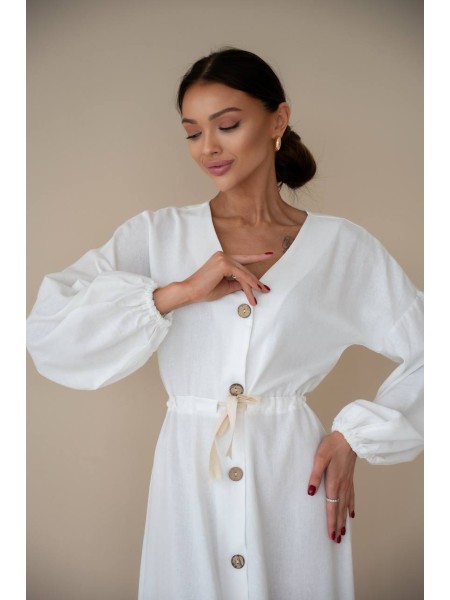 Льняное платье на пуговицах молочного цвета 31884