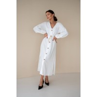 Льняное платье на пуговицах молочного цвета 31884