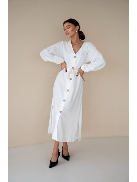 Льняное платье на пуговицах молочного цвета 31884