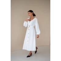 Льняное платье на пуговицах молочного цвета 31884