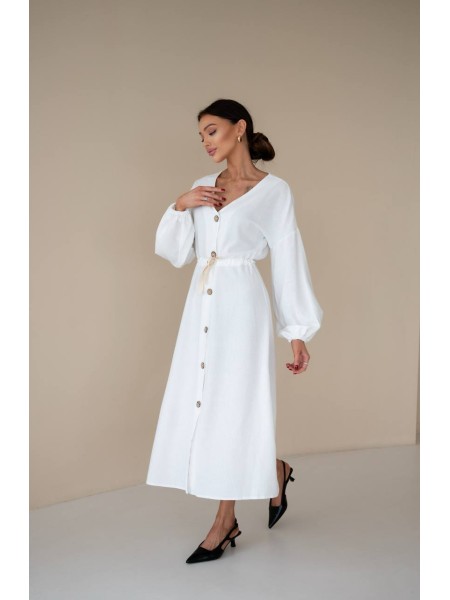 Льняное платье на пуговицах молочного цвета 31884