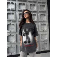 Жіноча футболка з малюнком графітового кольору 31887