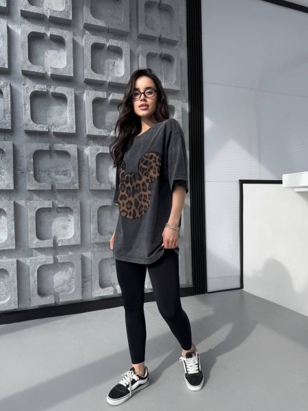 Жіноча футболка з малюнком міккі графiтового кольору 31889