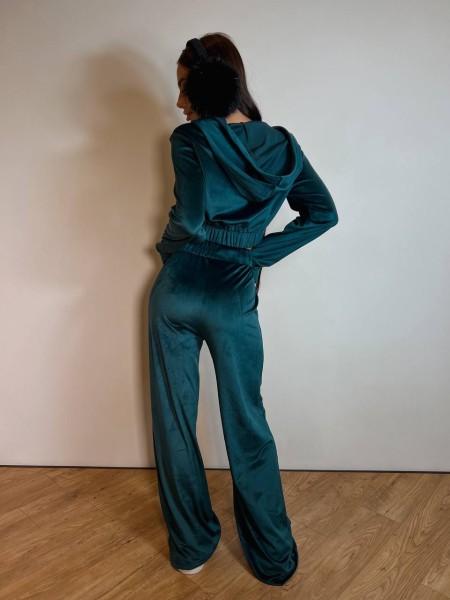 Велюровый женский костюм на молнии изумрудного цвета 31893