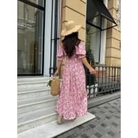 Повітряна сукня міді в квітку з відкритими плечима рожевого кольору 31897