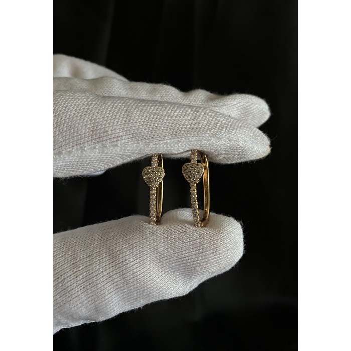 Сережки Серце з камінцями золотого кольору 31905