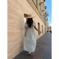 Повітряна сукня міді в квітку з відкритими плечима оливкового кольору 31910