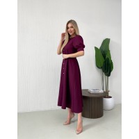 Класична сукня міді на ґудзиках бордового кольору 31913