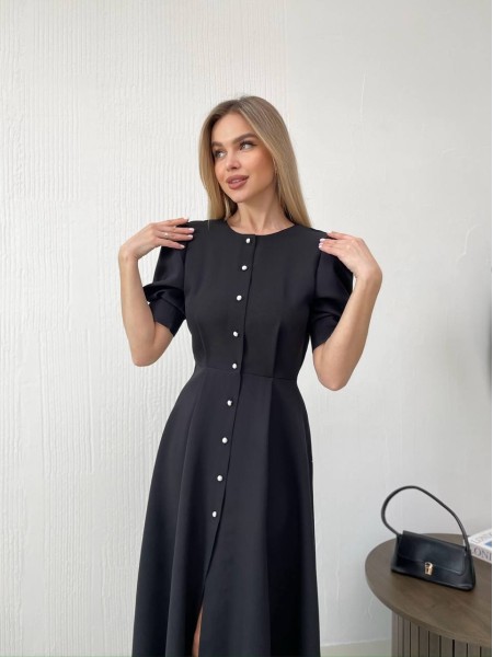 Класична сукня міді на ґудзиках чорного кольору 31915