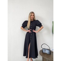 Класична сукня міді на ґудзиках чорного кольору 31915