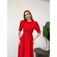 Класична сукня міді на ґудзиках червоного кольору 31916