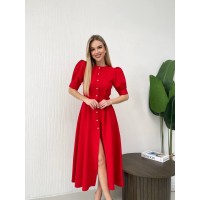 Класична сукня міді на ґудзиках червоного кольору 31916