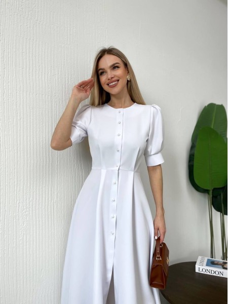 Класична сукня міді на ґудзиках бiлого кольору 31917